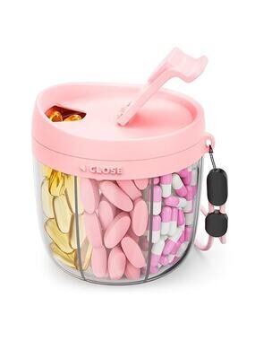 Portable Pill Dispenser, 7 Compartments, Anti-Mix Pill Organizer (Pink)
